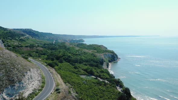 Asphalt Road On Rugged Shoreline Of Heros Beach In The Town Of Balchik, Black Sea Coast, Bulgaria