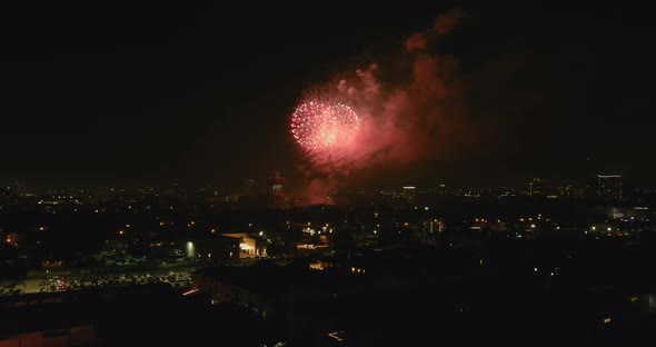 Aerial of Houston 4th of July fireworks at night