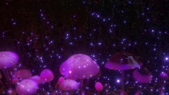 Magic Mushroom Motion Graphics 3D Animation Blue Magical Forest Background Trippy Vj Loop 4k Pattern