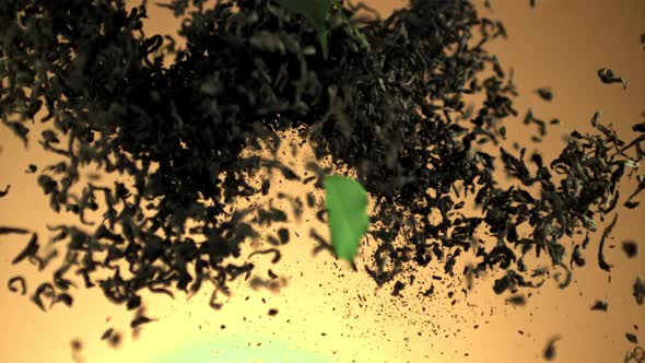 Super Slow Motion Dry Tea Brew Rises Up and Falls