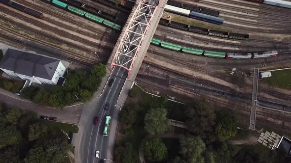 Aerial: The bridge over freight trains depot