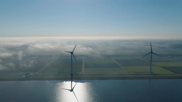 Huge Windmill Turbines Offshore Windmill Farm in the Ocean Westermeerwind Park Windmills Isolated at