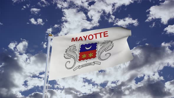 Mayotte Flag With Sky 4k