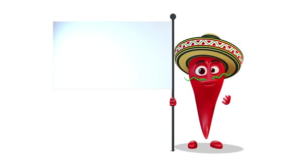 Chili Pepper Stands Near To The Flag And Tells on White Background