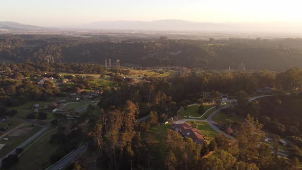 Vibrant town of Prunedale in Salinas Valley, California, USA. Aerial side flying view