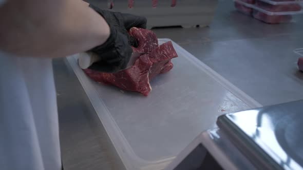 People Prepare Fresh Meat for Delivery to Stores