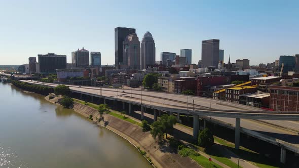 Skyline drone view of Louisville, Kentucky.