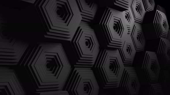 Black mosaic surface with moving black hexagons