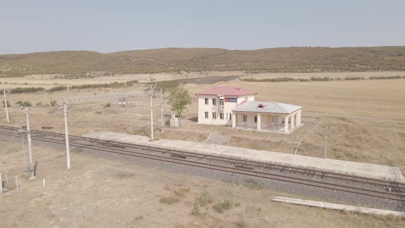 Samtskhe-Javakheti, Georgia - August 20 2021: Aerial view of Tsintskaro railway station