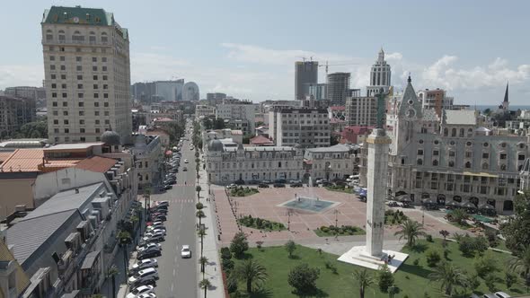 Aerial view of Europe square in Batumi downtown. Georgia 2020 summer