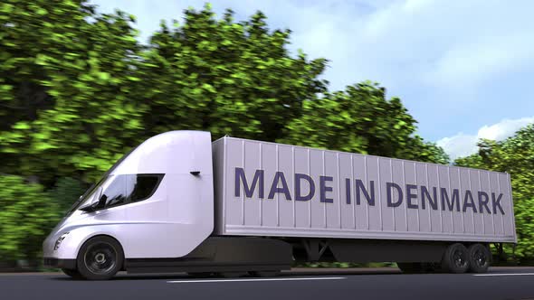 Modern Electric Trailer Truck with MADE IN DENMARK Text