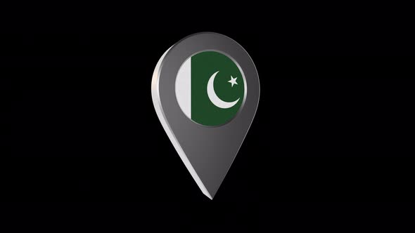3d Animation Map Pointer With Pakistan Flag With Alpha Channel  - 4K