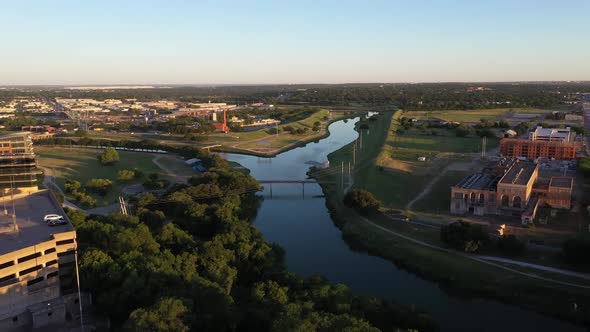 Fort Worth, Texas Trinity River by Drone and county Courthouse aerial video
