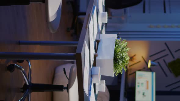 Vertical Video Interior of Professional Empty Startup Business Office Meeting Room with Nobody in It