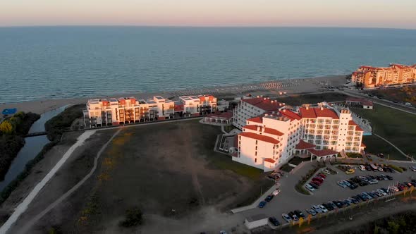 Aerial footage of the beautiful small town and seaside resort of Obzor in Bulgaria