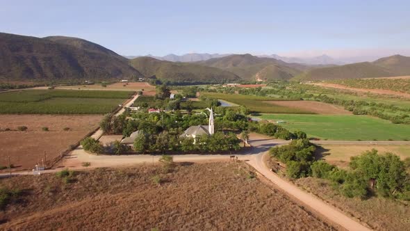 Aerial travel drone view of Oudtshoorn, Western Cape, South Africa.