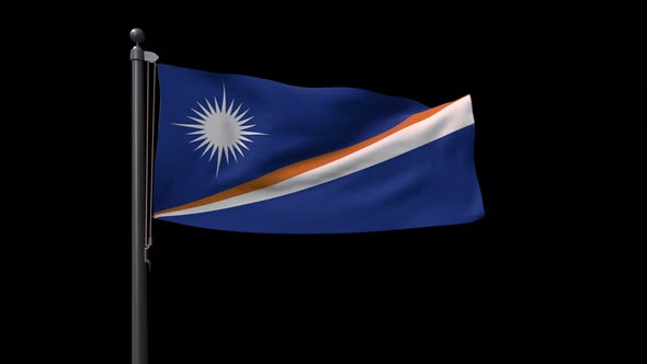 Marshall Islands Flag On Flagpole With Alpha Channel 4K