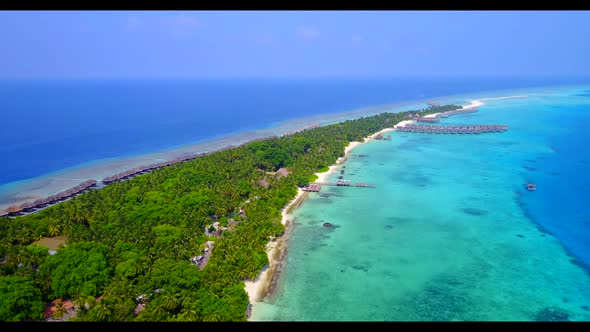 Aerial drone view abstract of tropical seashore beach vacation by shallow sea with white sand backgr