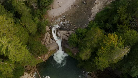 Buchenegger Wasserfälle, amazing Waterfalls in Germany amazing aerial drone shot. Allgäu Oberstaufen