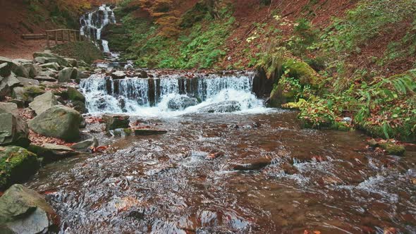 Beautiful Waterfall Shipot Closeup in the Autumn Forest