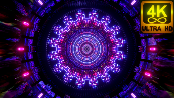 Kaleidoscope Energy Wave Trippy Pattern Tunnel Loop With Bright Neon Bloom Seamless Vj Loop