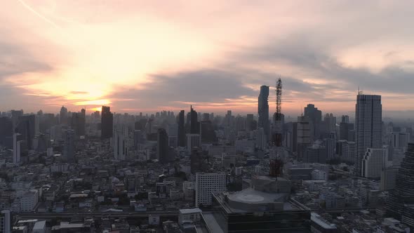 4k Aerial city view of Bangkok dowtnown, Flying over Bangkok, Thailand.