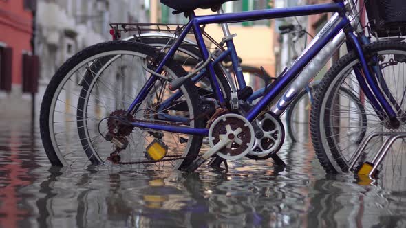 Bicycles on the Flooded City Street