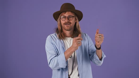 Stylish Man in Casual Clothes Hat and Glasses