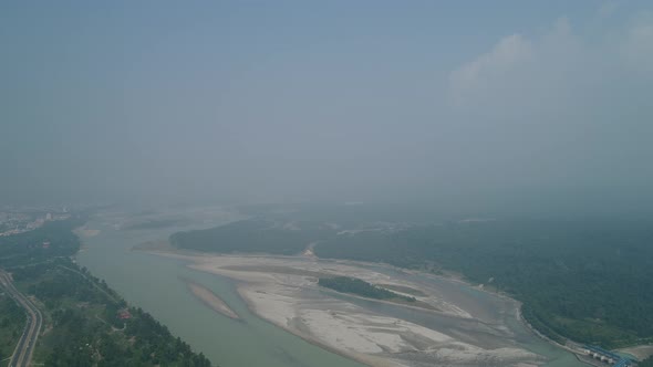 City of Haridwar state of Uttarakhand in India seen from the sky alt