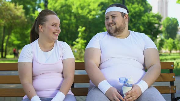 Obese Insecure People Laughing Together, Good Mood as Support in Difficult Times