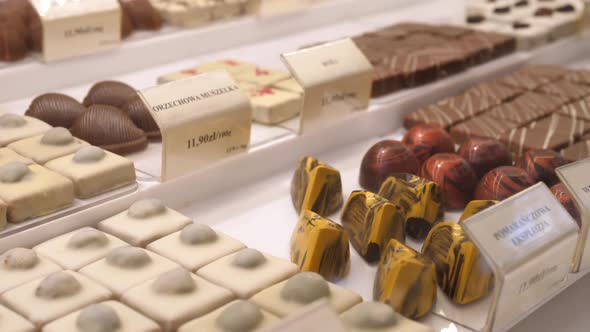 Assortment of Luxury Couture Handmade Chocolates Presented on a Display