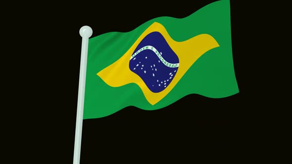 Brazil Flag Flying Wavy Animated Black Background