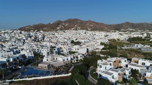 Village of Chora on the island of Naxos in the Cyclades in Greece from the sky