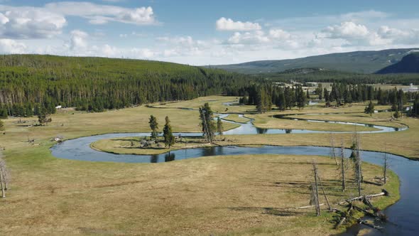 Summer Adventure Travel Background  Aerial Yellowstone Park Wyoming Nature