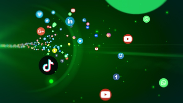 Social Media Icons Flying Green