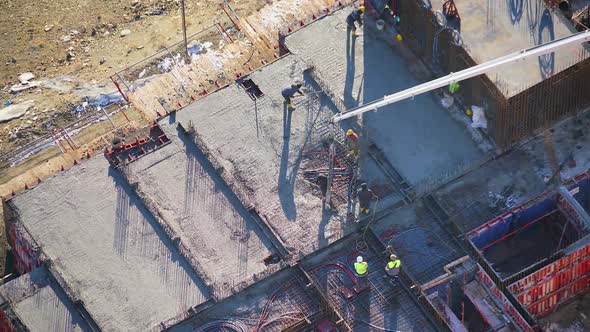 8K Concrete Pouring Slab During Concreting Floors of Buildings in Construction