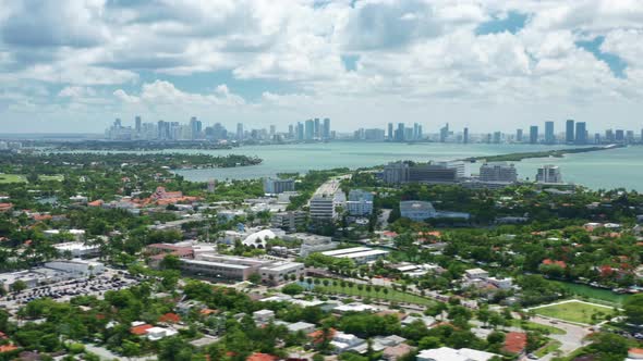 Hyper Lapse Miami Beach Aerial View Green Neighborhood Area Onestory Houses