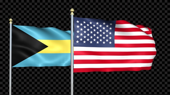 Bahamas And United States Two Countries Flags Waving
