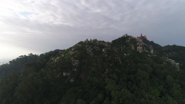 Aerial view of park, Castle and National palace of Pena, Portugal