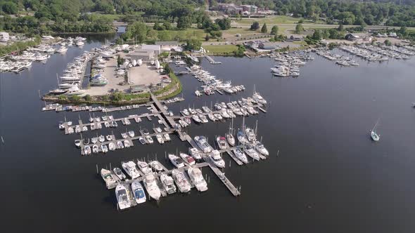 Boats docked at a marina