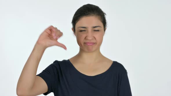 Indian Woman with Thumbs Down, White Background 