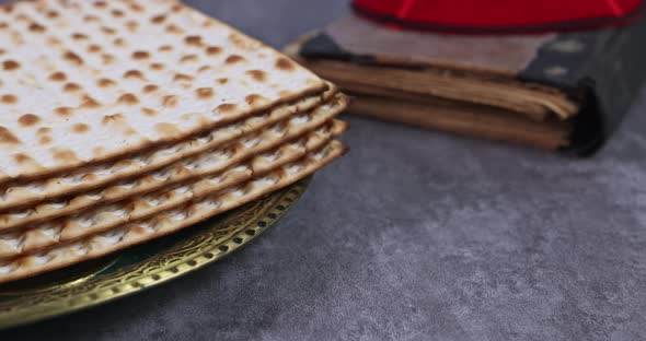 Pesach Jewish Celebration with Kosher Matzah on Traditional Jewish Passover Holiday