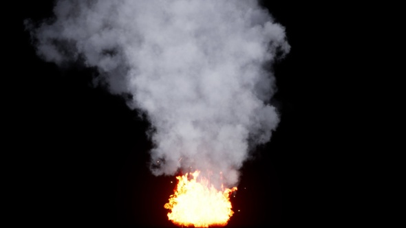 Blazing bonfires erupt with rising and spreading smoke in a realistic fire scene Isolated by Alpha alt