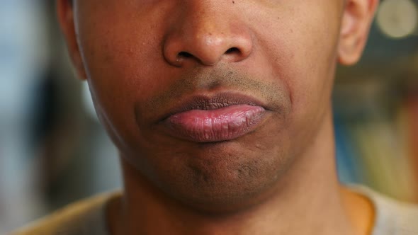 Upset Sad Afro-American Man Face, Lips Reaction