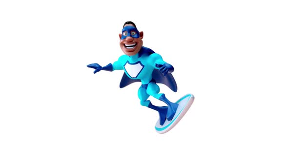Fun 3D cartoon superhero surfing
