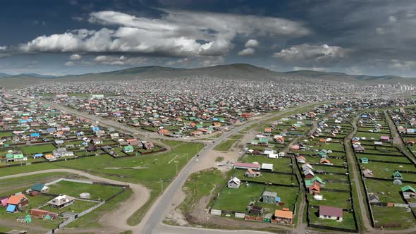 Aerial View of City Landscape of Colorful Houses in Mongolia
