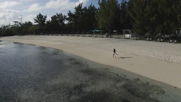 Aerial view of a person on the beach, Mauritius.