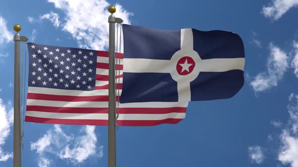 Usa Flag Vs Indianapolis City Flag Indiana  On Flagpole