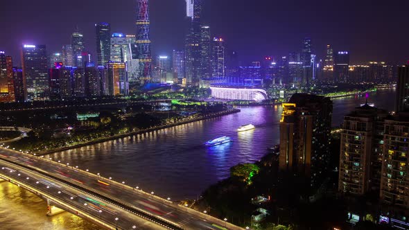 Guangzhou Pearl River Bridge at Night in China Timelapse
