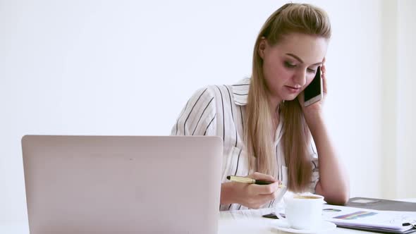 Blonde Business Woman Working at Modern Office